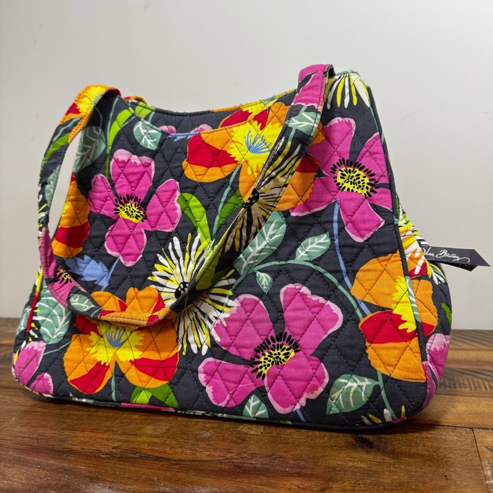 Grey Floral Tri Entry Shoulder Bag